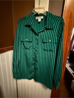 Vintage Westbound Green and Black Stripe Button-Up Shirt